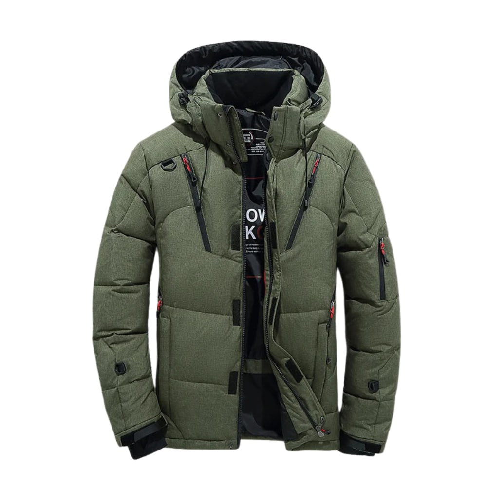 Warm winter windbreaker with hood and pockets