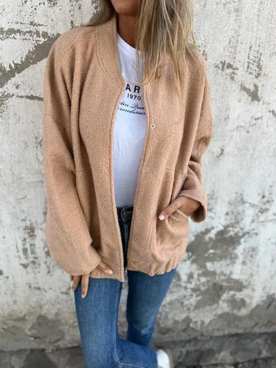 Casual Round Neck Jacket - Single Button Design for Daily Wear
