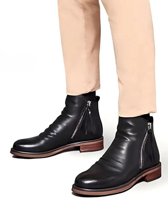 Classic and stylish men's boots with unique zipper design