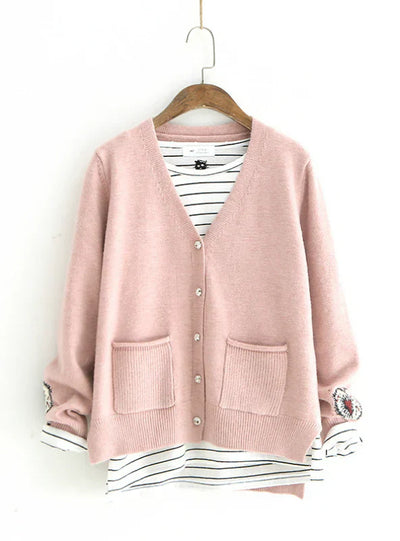 Nadia - Cardigan V-neck back flower long sleeve