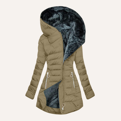 Elegant and warm women's parka with a deep hood