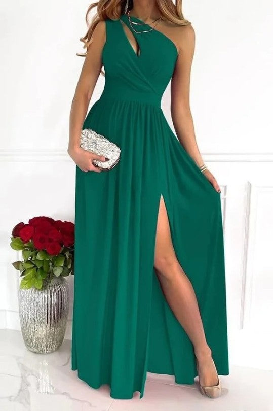 Elegant long party dress with asymmetrical one-shoulder design