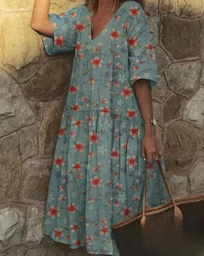 Delia Floral Tunic Dress - V-Neckline