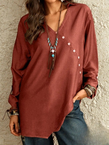 Esther Long Sleeve V-Neck Button Down Blouse