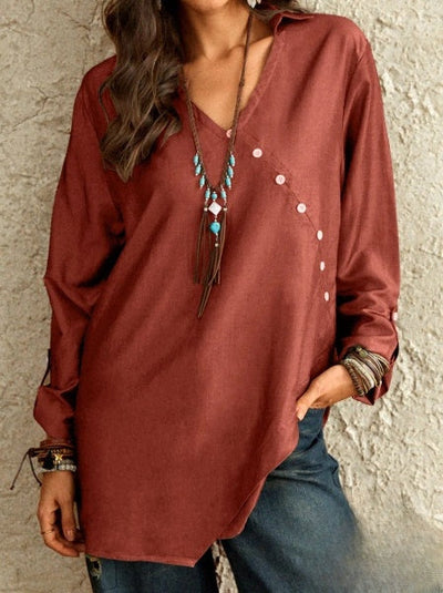 Esther Long Sleeve V-Neck Button Down Blouse