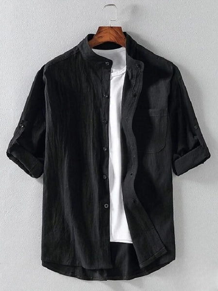 Hugo - Men's 3/4 length beach shirt, ideal for summer, with a mandarin collar