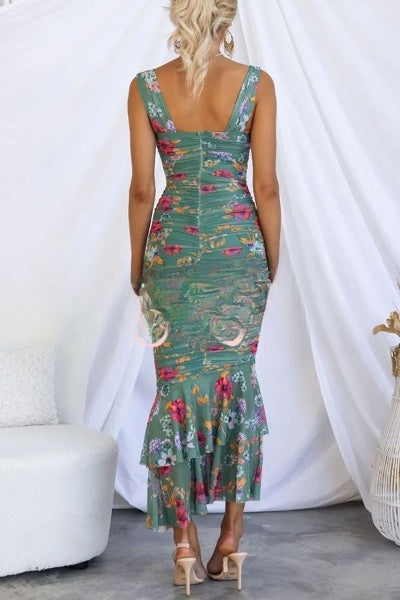 Ava - Floral Print Ruffle Hem Maxi Dress