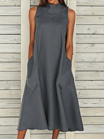 Alba - Women's Plus Size Loose Casual Dress with Solid Side Pockets - Comfortable and Elegant