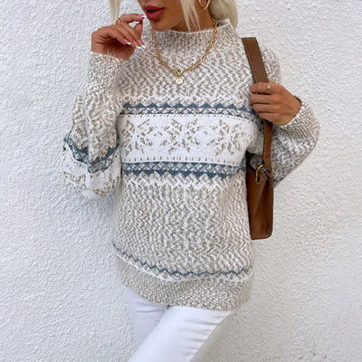 Irina - Snowflake Print Crew Neck Sweaters Fall Winter