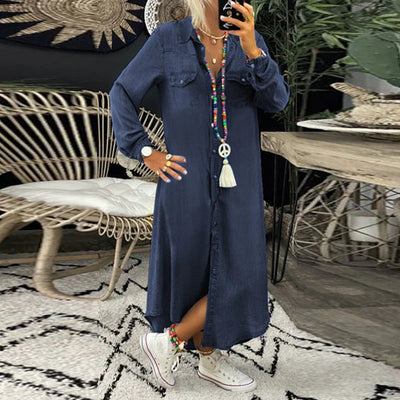 Elisa - Women's Solid Color Denim Dress