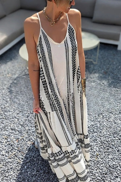 Malena - Long strap dress with print