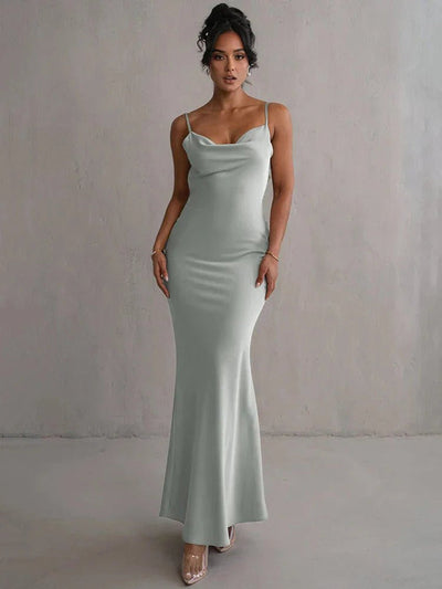 Elegant long evening dress for women with open back and sophisticated design