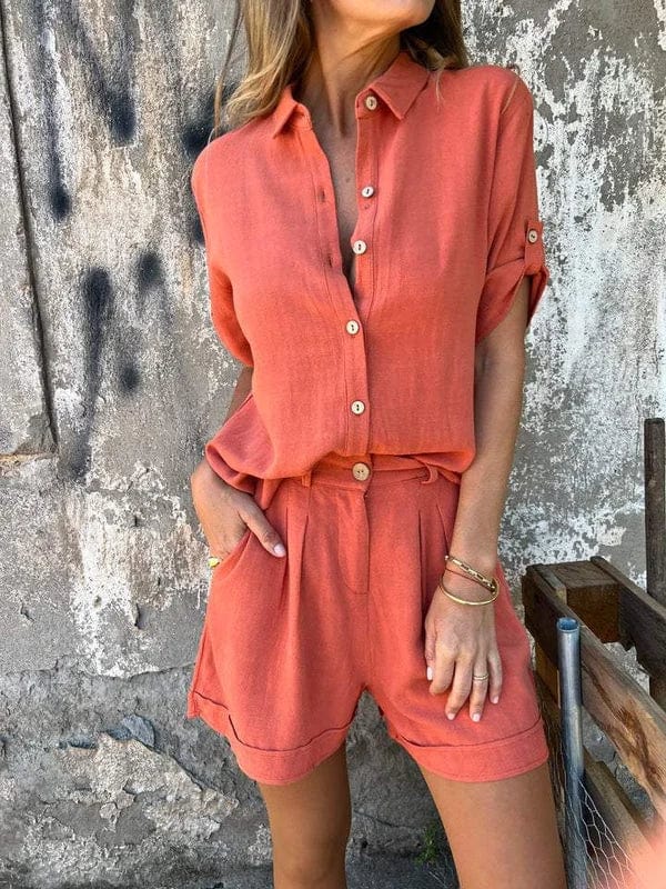 Lightweight summer set with short-sleeved shirt and button-down shorts