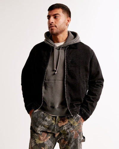 Cropped Work Jacket with Zipper
