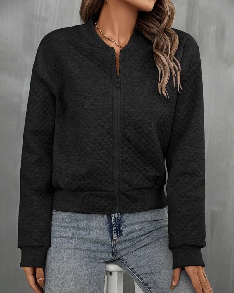 Women's short zip-up jacket with a round neck in a modern style