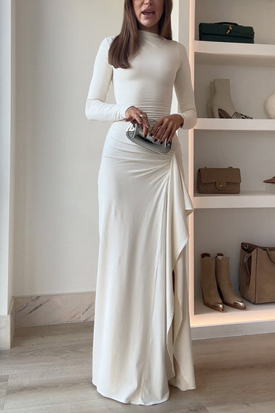 Elegant evening dress with long sleeves and draped