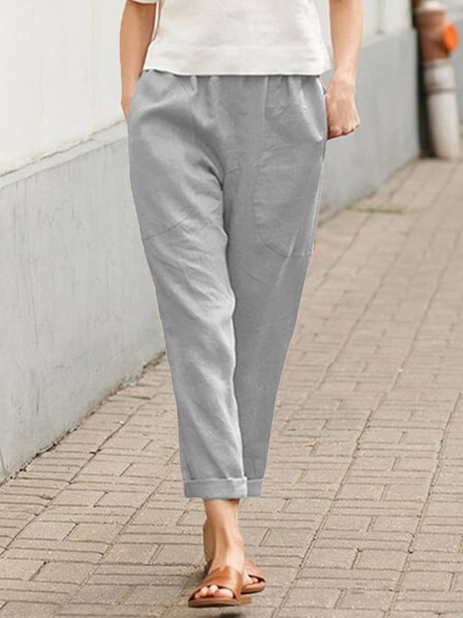 Lucia - Women's Loose Solid Color Cotton Linen Pocket Harem Pants