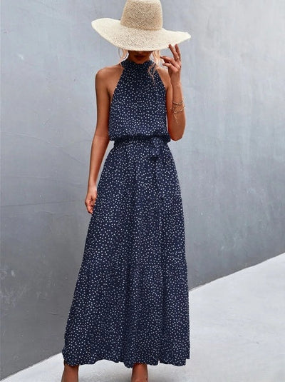 Irene - Bestselling strapless jumpsuit dress with a wave-dot print neckline