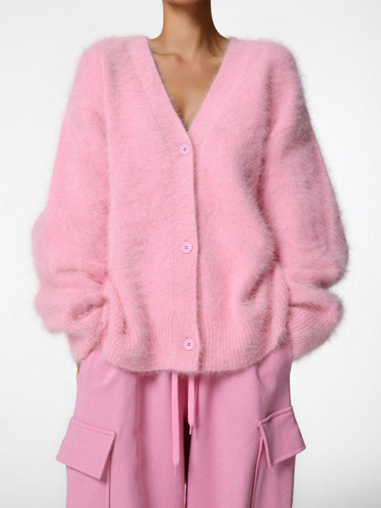 Fredis - Women's Lazy Loose Long Sleeve V-Neck Knit Cardigan