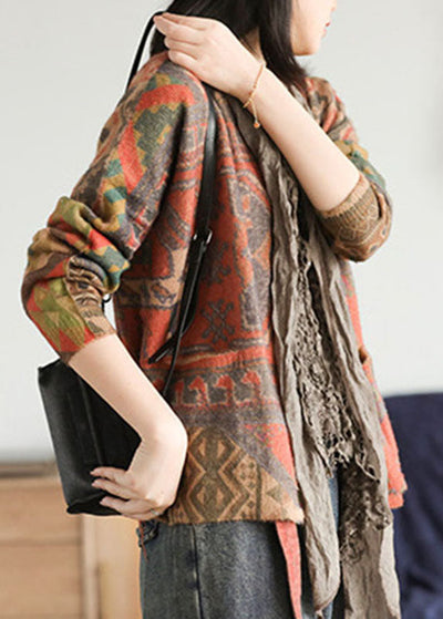 Loose Khaki Button-Down Cardigan with Pockets for Fall