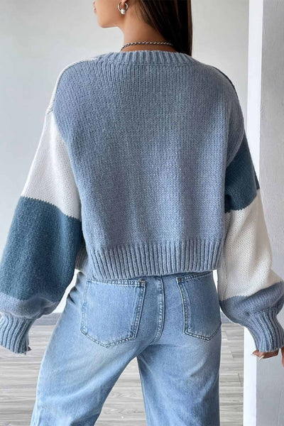 Long Sleeve Open Front Color Block Cardigan