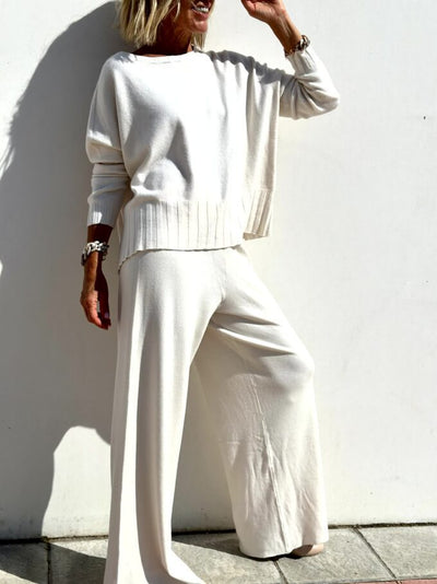 Women's Casual Sweater and Wide Leg Pants Set - Comfortable Style