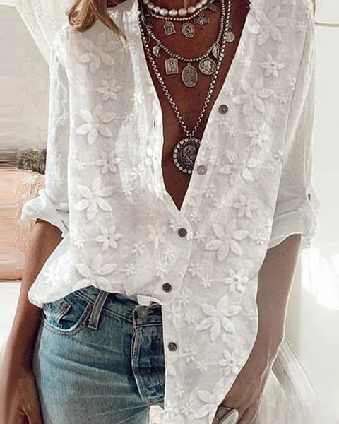 Karla - Floral Print Long Sleeve Button Down Shirt