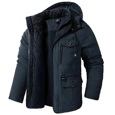 Warm and stylish men's jacket with deep hood