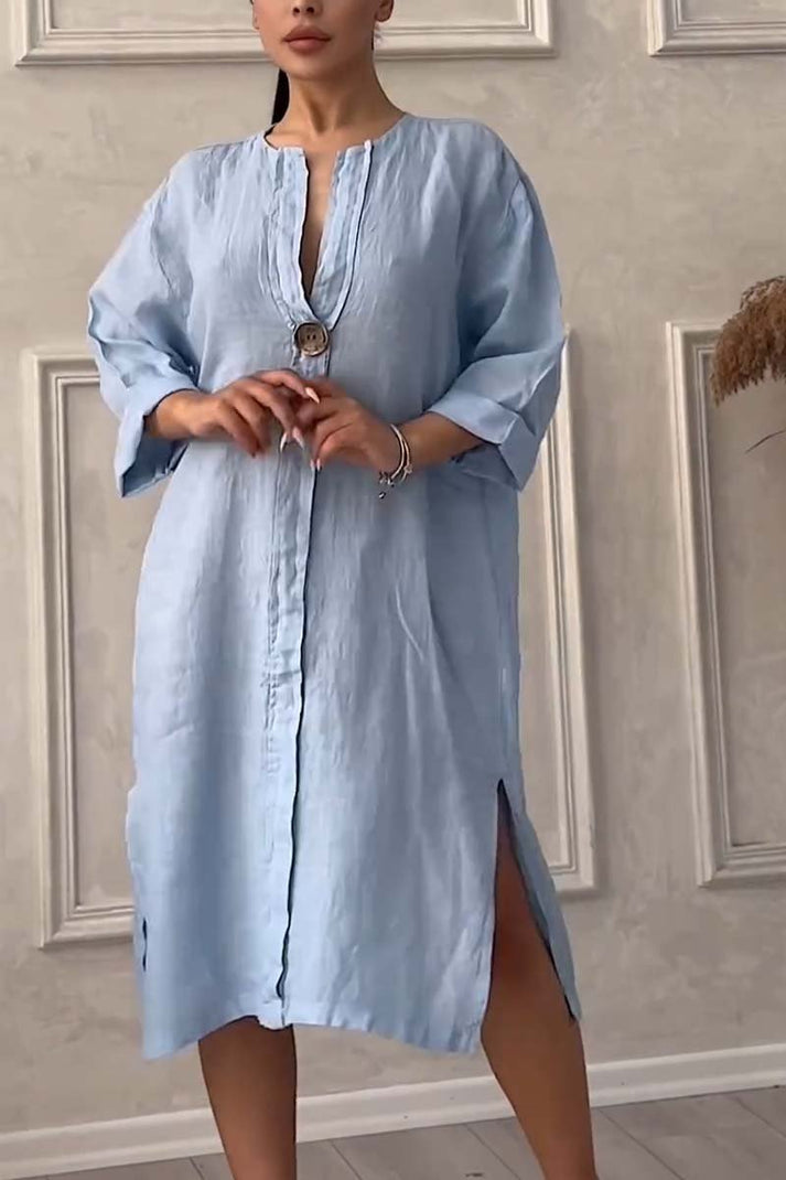 Emma - Casual cotton and linen button-down dress