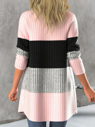 Long Sleeve Color Block Open Cardigan