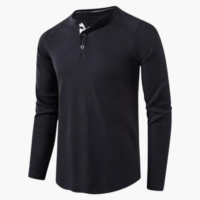 Men's T-shirt with mid-chest button closure and long sleeves for a modern style