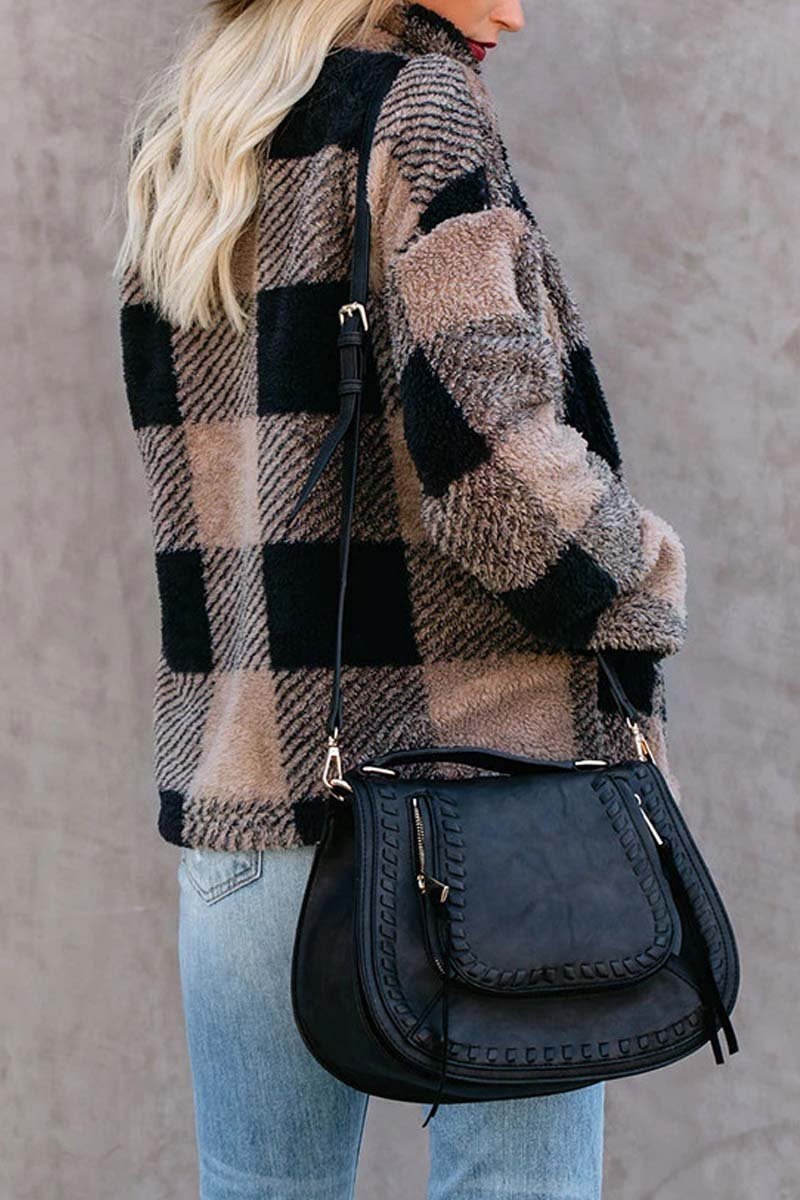 Soft fleece jacket with plaid print