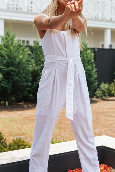 Georgina - Jumpsuit with pockets, a drawstring waist and a square neckline