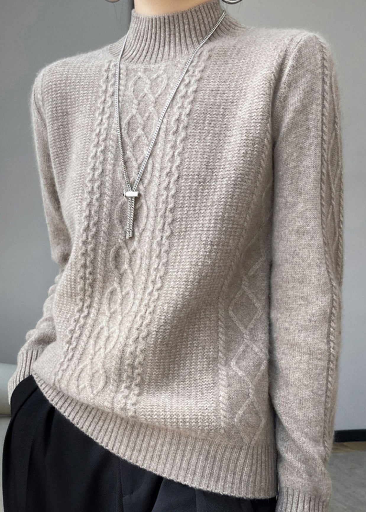 Warm patchwork turtleneck sweater for autumn