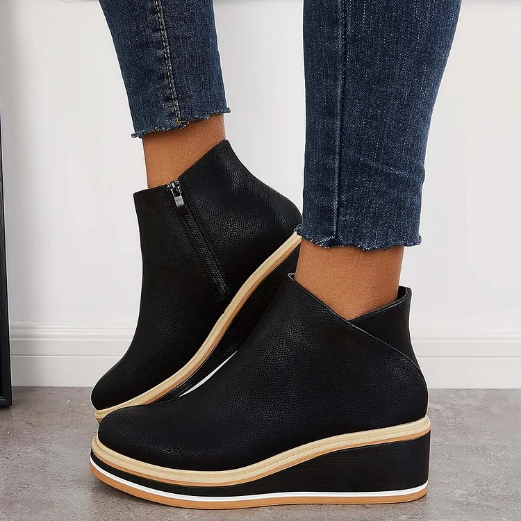 Julia casual wedge sneakers with side zipper and platform wedge ankle boots