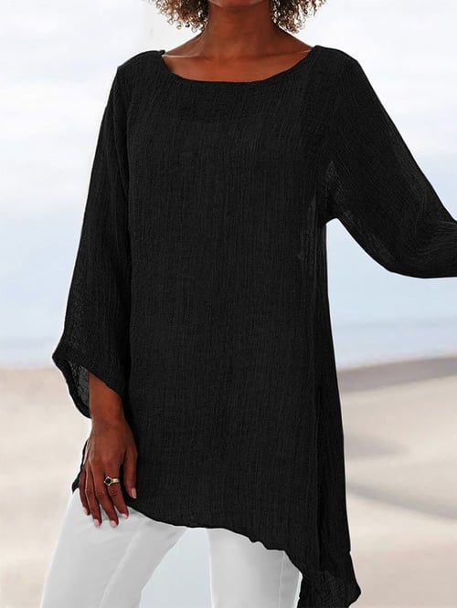 Emma - Women's Solid Color Round Neck Irregular Hem Long Sleeve Top