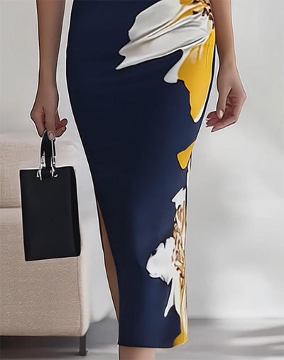Elegant floral print sleeveless long dress ideal for special occasions