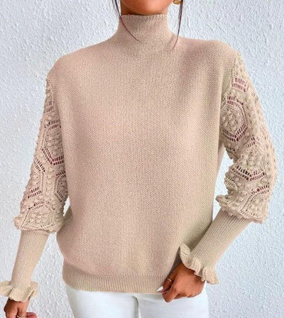 Elegant apricot sweater with sophisticated printed sleeves