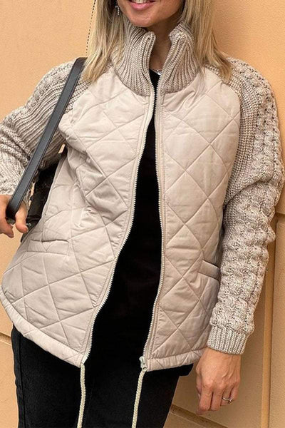 Women's casual solid color zipper jacket with contrast patchwork