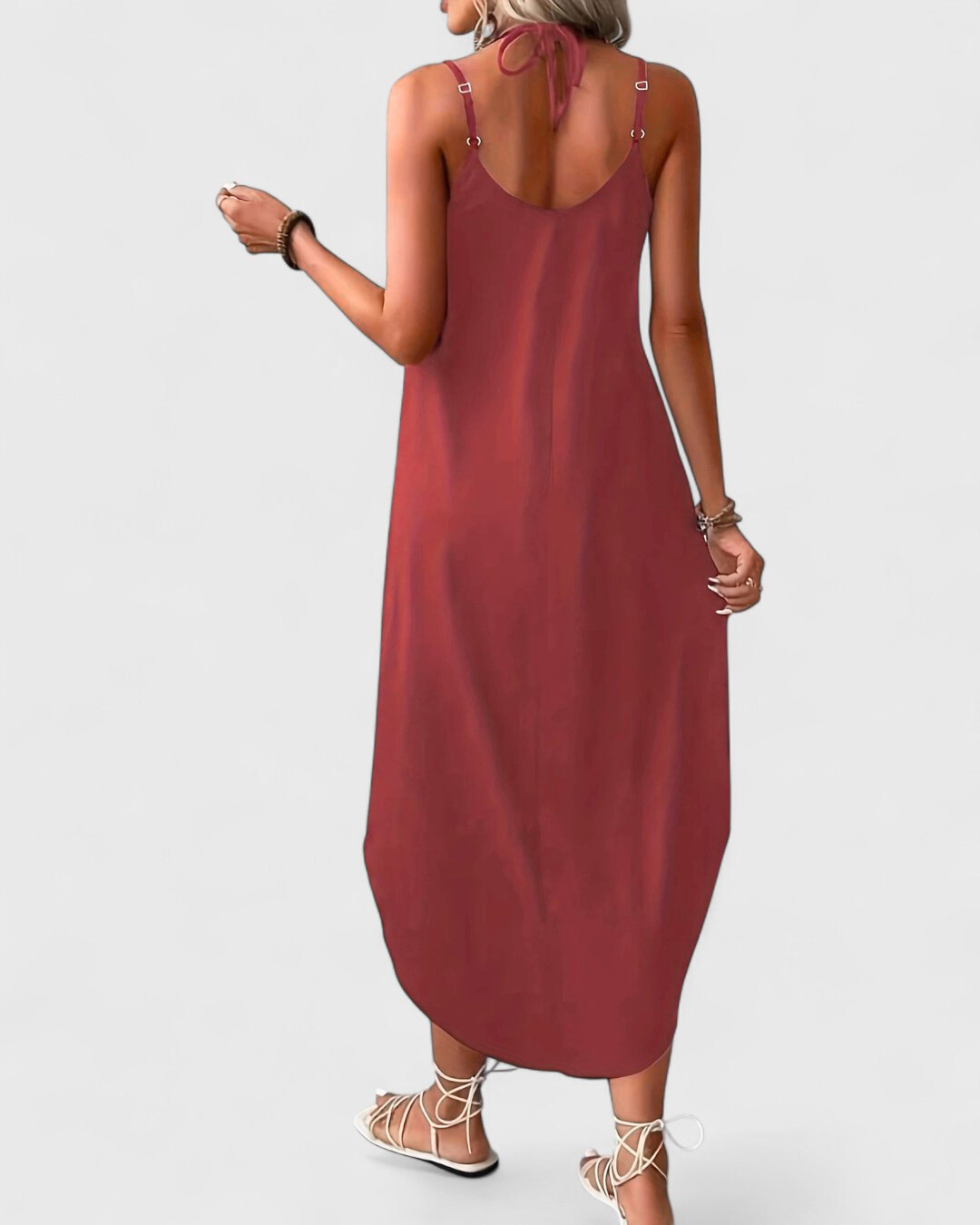 Long flowing dress with thin straps for everyday wear