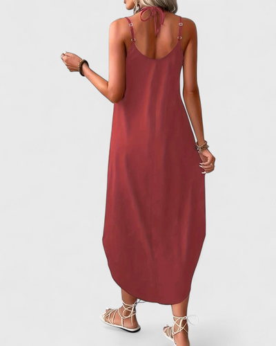 Long flowing dress with thin straps for everyday wear
