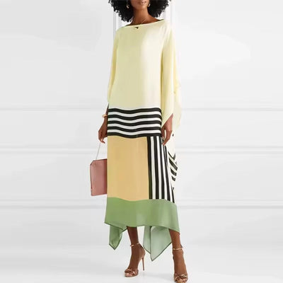 Modern batwing midi dress with elegant geometric print