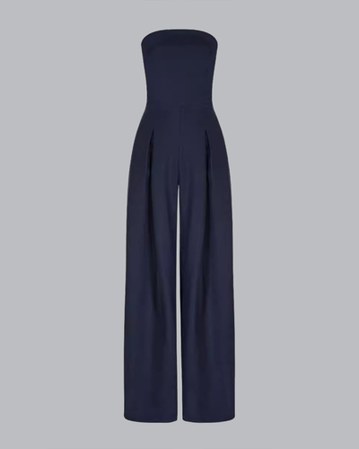 Elegant strapless evening jumpsuit with wide-legged trousers for events and parties