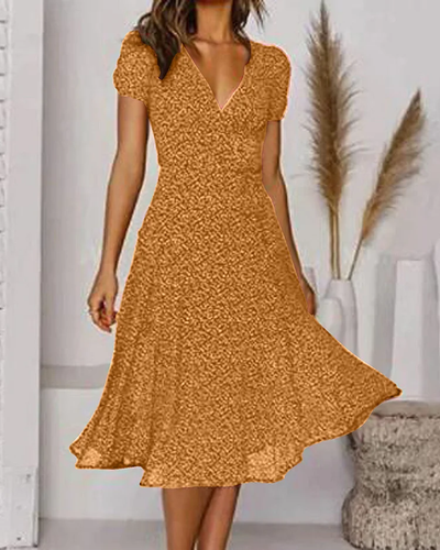 Micaela - Printed short-sleeved chiffon dress with V-neck