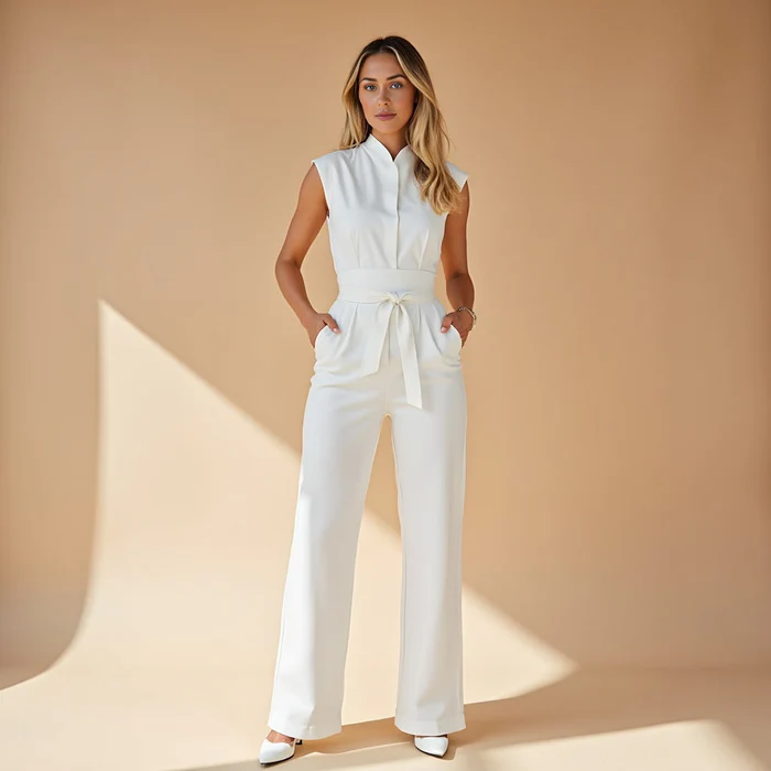 Sleeveless belted jumpsuit for a modern and versatile style