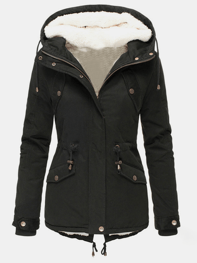 Women's Warm Hooded Coat, Solid Color, and Pockets
