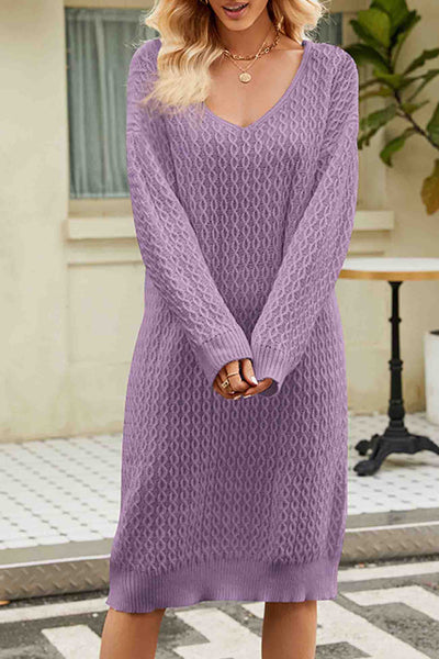 Elegant sweater dress with a deep V-neckline for sophisticated looks