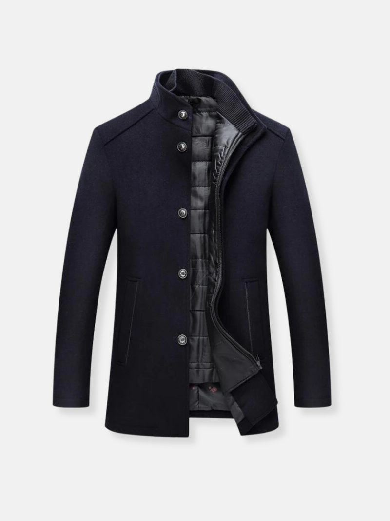 Elegant coat with high collar and button design