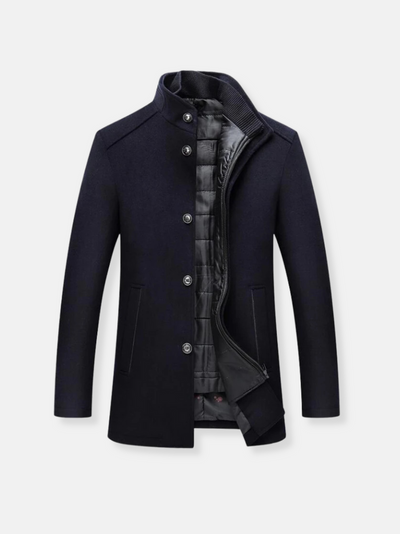 Elegant coat with high collar and button design