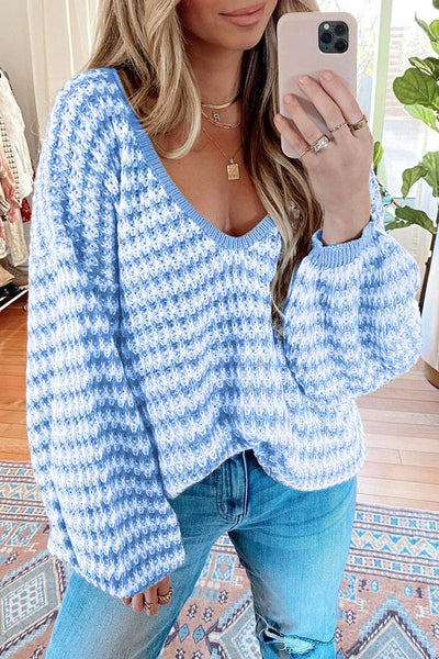 Elena - V-neck knitted sweater with striped print